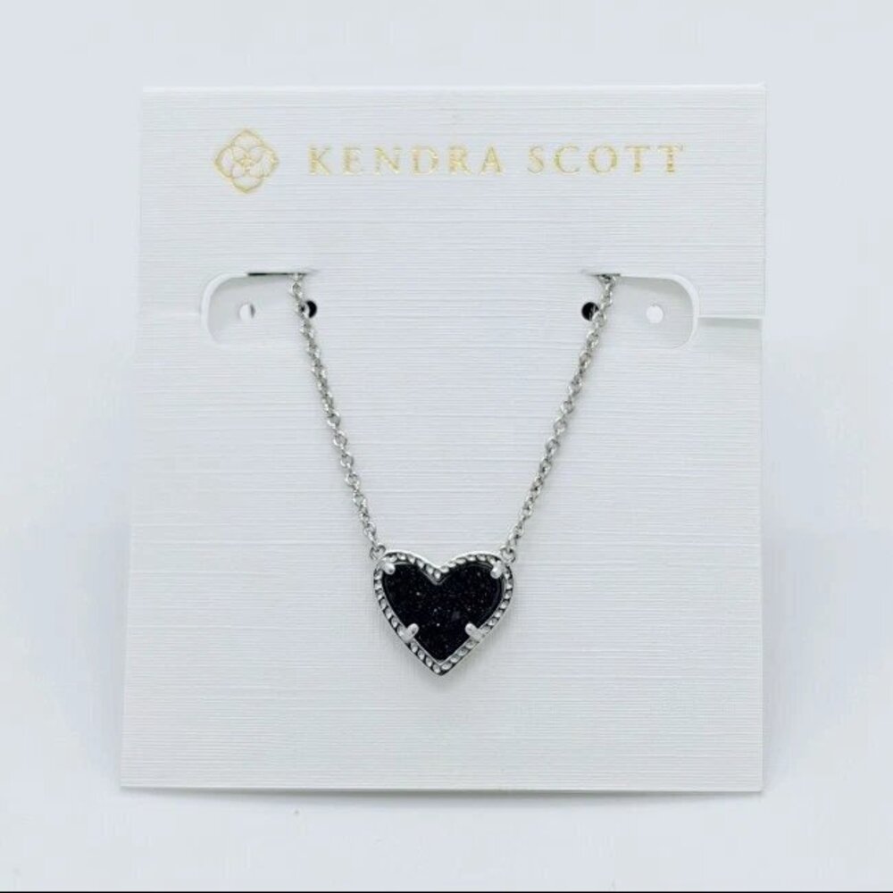 Kendra Scott Ari Heart Silver Necklace in Black Drusy